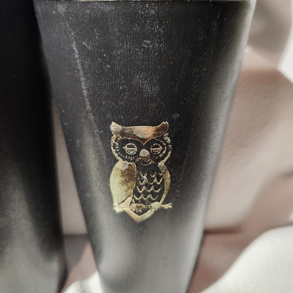 Six MCM Nasco Japan Black 12 Ounce Tumblers With Gold Owl Motif #1072 - Picture 3 of 12